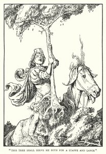 "Dette treet skal tjene meg både som stav og lanse" (litho) av William Heath Robinson