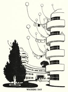 Vaskedag (litho) av William Heath Robinson