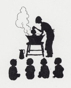 Vaske babyer (litho) av William Heath Robinson
