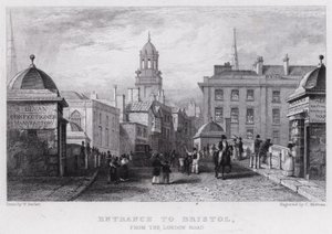Inngang til Bristol, fra London Road (gravering) av William Henry (after) Bartlett