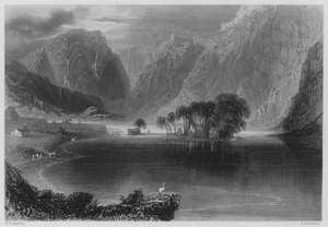 Gougane Barra (gravering) av William Henry (after) Bartlett