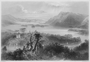 Hazlewood og Lough Gill, Sligo (gravering) av William Henry (after) Bartlett