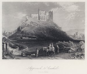 Tilnærming til Cashel, fra nord (gravering) av William Henry Bartlett