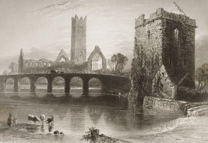 Clare Abbey, County Clare, Irland, fra "Scenery and Antiquities of Ireland" av George Virtue, 1860-tallet av William Henry Bartlett