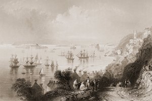 Cobh Harbour, Cork, Irland, fra "Scenery and Antiquities of Ireland" av George Virtue, 1860-tallet av William Henry Bartlett