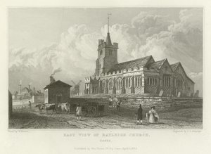 Østutsikt over Rayleigh Church, Essex av William Henry Bartlett