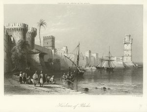 Rhodos havn av William Henry Bartlett