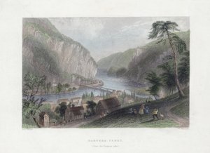 Harpers Ferry (fra Potomac-siden), pub. 1839 (håndfarget gravering)