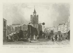 High Street med Church of St Nicholas, Colchester, Essex av William Henry Bartlett