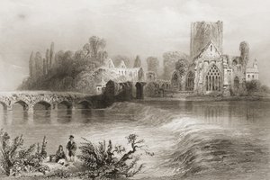 Holycross Abbey, County Tipperary, Irland, fra "Scenery and Antiquities of Ireland" av George Virtue, 1860-tallet av William Henry Bartlett