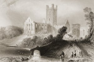 Jerpoint Abbey, County Kilkenny, Irland, fra "Scenery and Antiquities of Ireland" av George Virtue, 1860-tallet av William Henry Bartlett
