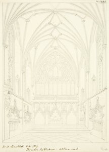 Lady Chapel of Bristol Cathedral ser østover (blyant og akvarell på papir) av William Henry Bartlett