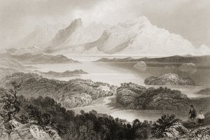 Lake Garromin, Connemara, County Galway, fra "Scenery and Antiquities of Ireland" av George Virtue, 1860-tallet av William Henry Bartlett