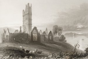 Moyne Abbey, County Mayo, Irland, fra "Scenery and Antiquities of Ireland" av George Virtue, 1860-tallet av William Henry Bartlett