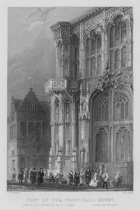 En del av rådhuset, Gent (gravering) av William Henry Bartlett