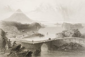 Pontoon Bridge ved Lough Conn, County Mayo, Irland, fra "Scenery and Antiquities of Ireland" av George Virtue, 1860-tallet av William Henry Bartlett