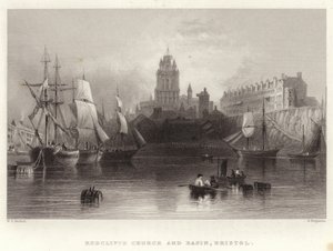 Redcliffe Church and Basin, Bristol av William Henry Bartlett