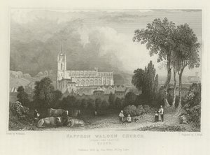 Saffron Walden Church, fra sør, Essex av William Henry Bartlett