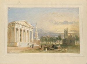 Studie til Bartletts utsikt over Yale College og Statehouse av William Henry Bartlett