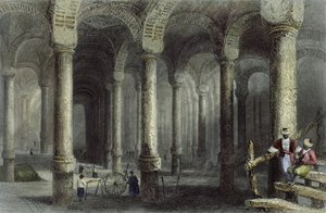 The Cistern of Bin-Veber-Direg, eller The Thousand and One, Istanbul, gravert av J. Carter, ca. 1850 (akvatint) av William Henry Bartlett