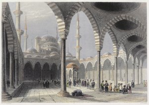 Domstolen til moskeen til Sultan Achmet, Istanbul, gravert av S. Fisher, ca. 1850 (akvatint) av William Henry Bartlett