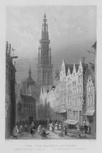 Egg-markedet, Antwerpen (gravering) av William Henry Bartlett