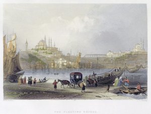 Den flytende broen, Istanbul, gravert av J.C. Bentley, ca. 1850 (akvatint) av William Henry Bartlett