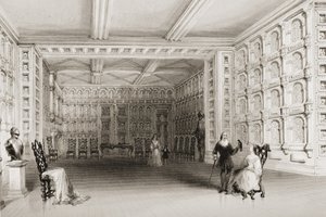 The Oak Room, Malahide Castle, County Dublin, Irland, fra "Scenery and Antiquities of Ireland" av George Virtue, 1860-tallet av William Henry Bartlett