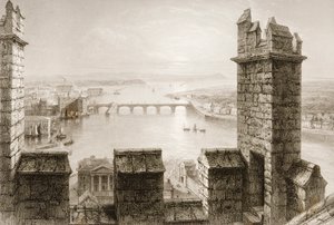 Elven Shannon og Limerick fra Cathedral Tower, County Limerick, fra "Scenery and Antiquities of Ireland" av George Virtue, 1860-tallet av William Henry Bartlett