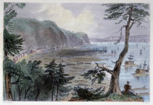 Tømmerdeponering nær Quebec - i "" kanadisk natur illustrert" av Bartlett W. H. av William Henry Bartlett