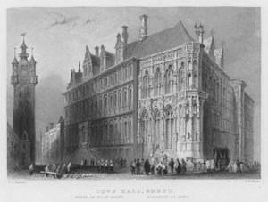 Rådhus, Gent (gravering) av William Henry Bartlett