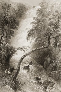 Turc Waterfall, County Killarney, Irland, fra "Scenery and Antiquities of Ireland" av George Virtue, 1860-tallet av William Henry Bartlett