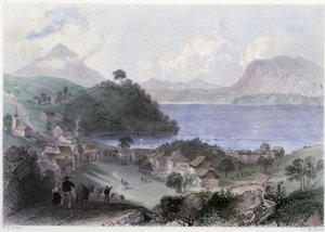 Utsikt over Georgeville og dens innsjø - i "" Canadian Scenery illustrert" av William Henry Bartlett, red. George Virtue av William Henry Bartlett