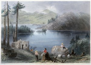 Utsikt over innsjøen og grensen - i "" kanadisk landskap illustrert" av Bartlett W. H. av William Henry Bartlett