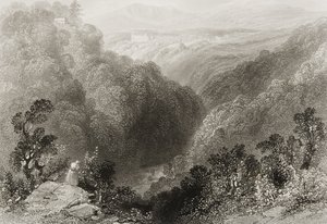 Utsikt over Powerscourt fra Dargle, County Wicklow, fra "Scenery and Antiquities of Ireland" av George Virtue, 1860-tallet av William Henry Bartlett