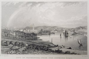 Utsikt over Waterford fra The Dunmore Road, Irland, gravert av W. Taylor av William Henry Bartlett
