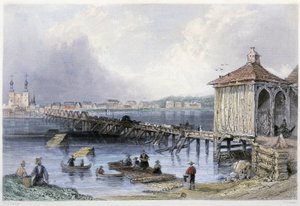 Utsikt over en bro over Richelieu-elven ved St John's - i "" Canadian Scenary illustrert"" av William Henri Barlett, red. George Virtue av William Henry Bartlett