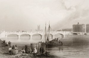 Wellesley Bridge, Limerick, Irland, fra "Scenery and Antiquities of Ireland" av George Virtue, 1860-tallet av William Henry Bartlett