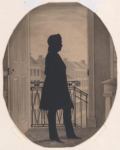 Silhuett av en ung mann foran et åpent vindu, mot høyre, før 1860. av William Henry Brown