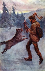 "Han skjøt; og rådyret, i det øyeblikket det var på vei, falt om, snerrende og hvesende" (farge litho) av William Henry Charles Groome