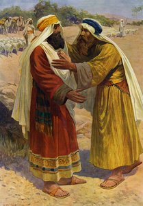 Møte mellom Jakob og Esau (farge litho)