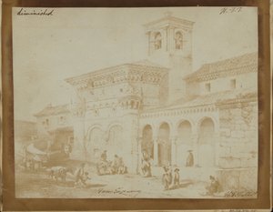 Forminsket kopi av en gravering av en maurisk kirke av William Henry Fox Talbot