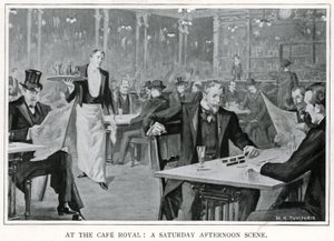 At the Cafe Royal: A Saturday Afternoon Scene, ca. 1900 (litho) av William Henry Humphris