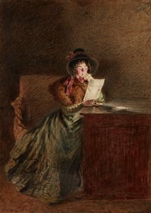 Jente som leser et brev av Lamplight (akvarell og blyant) av William Henry Hunt