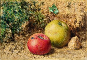 The Contrast - Røde og grønne epler, ca. 1860 av William Henry Hunt