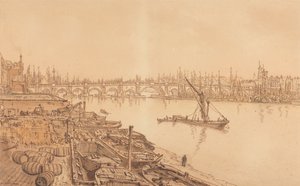 Utsikt over Old London Bridge av William Henry Hunt