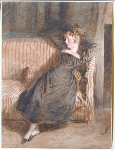 Ung jente sover på en sofa (wc og blyant) av William Henry Hunt