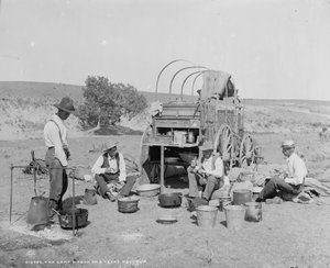 Leirvogn på en Texas roundup, ca. 1900 (s/hvitt-bilde) av William Henry Jackson