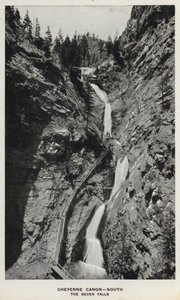Canyons of Colorado: Cheyenne Canon, South, The Seven Falls (s/hvitt bilde) av William Henry Jackson