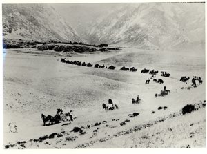 Pionerer som samler inn immigranter fra togstasjonen og fører dem til Mormon Salt Lake City av William Henry Jackson